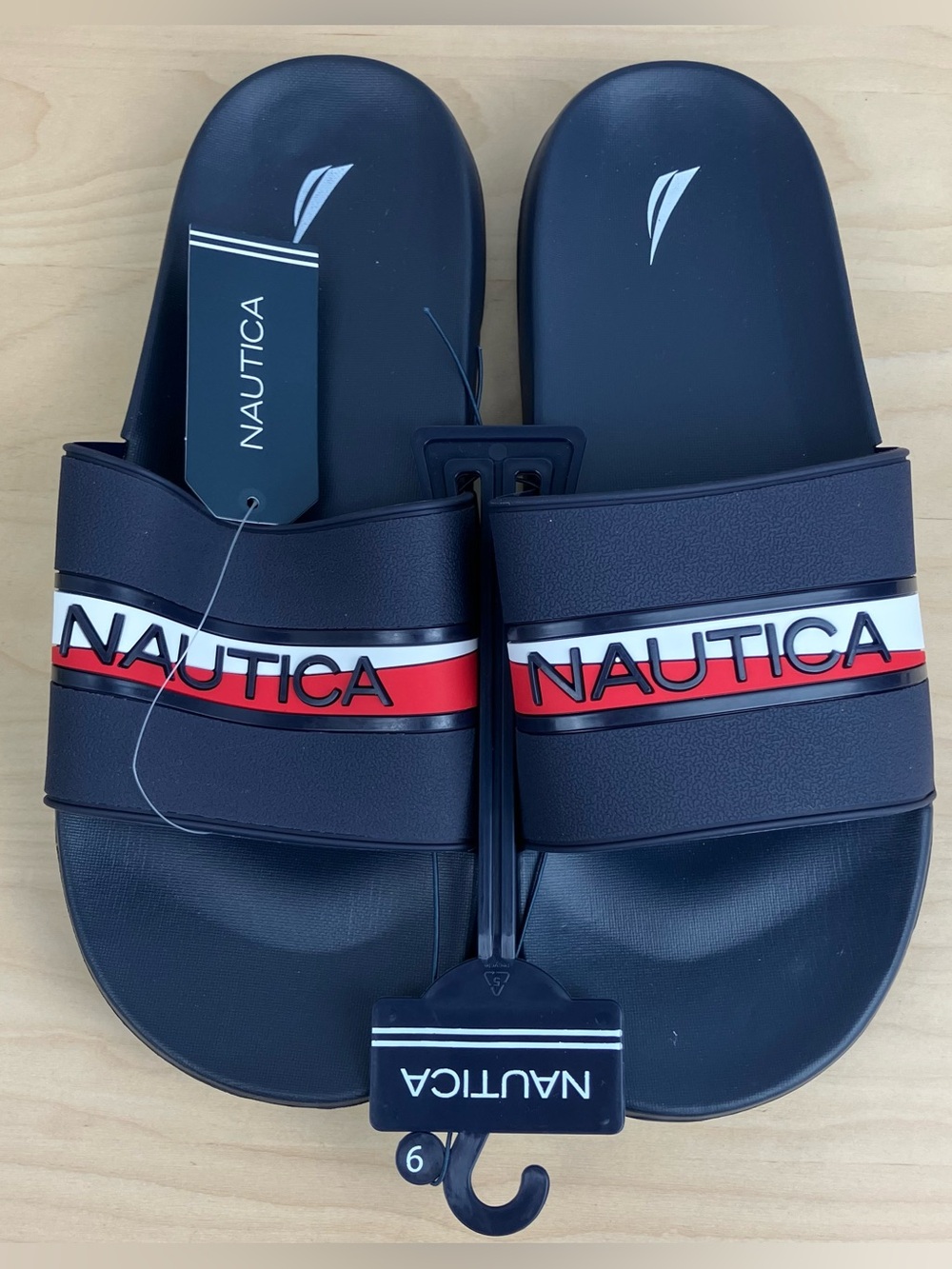 Nautica Men’s Size 9.0 Compara Slide Sandals Navy White Red Logo NWT! New with t